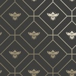 Holden Decor Honeycomb Bee Geo Charcoal/Gold Metallic Wallpaper 13081