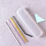 1 Set Glass Straws Straight Bent Plastic Box Clean Brush