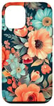 iPhone 15 Orange, Coral, Navy Blue, Mint Green Floral Vintage Look Case