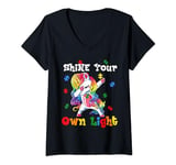 Womens Cute Shine Your Own Light Unicorn Autism Awareness Girl V-Neck T-Shirt