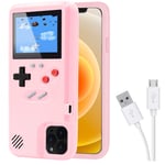 Game Console Case for iPhone,Dikkar Retro Protective Cover Self-Powered Case with 36 Small Games,Full Color Display,Video Game Case for iPhone 12 Pro Max (Pink)