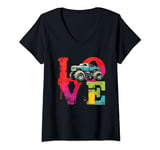 Womens Love Monster Truck - Vintage Colorful Off Roader Truck Lover V-Neck T-Shirt