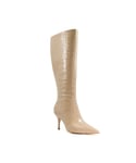 Dune London Womens Ladies Spritz - Croc-Effect Leather Knee-High Boots - Taupe Leather (archived) - Size UK 8