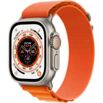 Apple Watch Ultra (GPS + Cellular) 49 mm titaanikuori ja oranssi Alpine-ranneke, keskikokoinen (MQFL3)