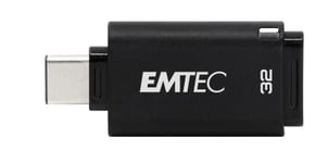 Emtec - Clé USB Type-C 32Go 3.2 Compatible USB 2.0 et 3.1 - ECMMD32GD403 - Flash Drive Rapide jusqu'à 80Mo/s - Clef Ultra Légère - Capuchon Clipsable à l'Arrière - Noir