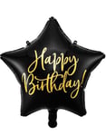 Grattis på födelsedagen! - Stjärnformad svart folieballong med metallisk guldbokstäver 40 cm