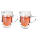 2x350ml Double Walled Glass Coffee Mugs Tea Cups Heat-Resistant Transparent Lemon Mug Water Drink Beer Cup with Handles