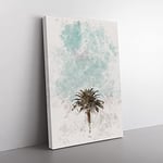 Big Box Art Sunset Palm Tree Watercolour Canvas Wall Art Print Ready to Hang Picture, 76 x 50 cm (30 x 20 Inch), Teal, Grey, Olive, Green