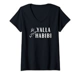 Womens Yalla Habibi Arabic Muslim Honeymoon Valentine's Day Love V-Neck T-Shirt