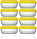 Pyrex Cook n Fresh - Square Storage Set - Set of 8 Dishes with Yellow Plastic Lid - 2.0L (Dimensions: L20 x W20 x H 7.5 cm)