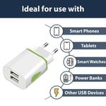 EU 2 Pin to Dual USB Plug Adapter, Travel Charger, Europe Adaptor iPhone Samsung