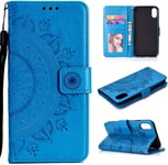 Housse Téléphone Portable Pour Xiaomi Redmi 9a Étui Housse Avec Compartiment Pour Carte Redmi 9a Cover Protection À Rabat Motif Mandala Bleu