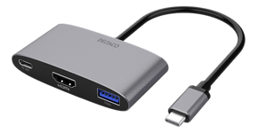 DELTACO – Sovitin USB-C - HDMI/USB A, 4K 60Hz, PD 3.0 100W, 3840x2160 taaj. 60 Hz, valkoinen (USBC-HDMI22)
