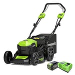 Greenworks Cordless Lawnmower 40V 46cm Incl. Battery 5Ah and Fast Charger, Up to 600m² Self-Propelled Mulching Side Discharge 55L 7-Level Cutting Height GD40LM46SPK5