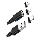 APM Câble Magnétique APM, 3in1, USB-A > USB-C / Lightning Micro, nylon, 1m 570381