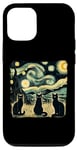 Coque pour iPhone 13 Trois chats Van Gogh Nuit étoilée Amoureux des chats Vintage