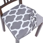 Stretch Printed Dining Room Chair Seat Covers, Removable Washable Spandex Anti-Dust Upholstered Chair Seat Cushion Slipcovers for Dining Room, Kitchen, Office(Grey01,4 PCS/Packet)