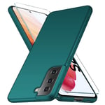 YIIWAY Samsung Galaxy S21 5G Case & Tempered Glass Screen Protector, Green Ultra Slim Protective Case Hard Cover Shell for Samsung Galaxy S21 5G (6.2") YW42148