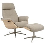 Nordic Furniture Group Falcon Hellegjerde fåtölj med pall tyg beige/ek vitpigmenterad och ben metall borstad