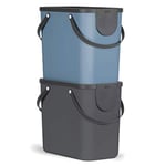 Rotho Albula Jeu de 2 systèmes de tri des déchets 25l pour la cuisine, Plastique (PP) sans BPA, anthracite/bleu, 2 x 25l (40.0 x 23.5 x 34.0 cm)