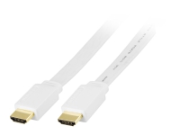 DELTACO HDMI-1020H - HDMI-kabel med Ethernet - HDMI hane till HDMI hane - 2 m - vit - platt