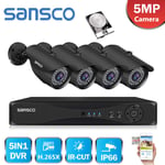 SANSCO HD 5MP CCTV Home Security Camera System Kit 4CH DVR Night Vision 1TB HDD