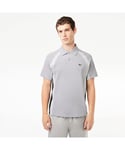 Lacoste Mens Cotton Mini-Pique Colourblock Polo Shirt in Grey - Size Small