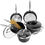 Amazon Brand – Eono Pots and Pans Set -Non Stick Oven Safe Cookware Set with Glass Lids Heat Resistant Handle -Hard Anodised Aluminum -10-Piece,Black