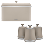 Tower Cavaletto Bread Bin & Canisters Kitchen Storage Set Latte & Chrome Accents