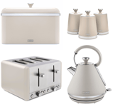 Tower Cavaletto Kettle 4 Slice Toaster Bread Bin Canisters Set in Latte/Chrome