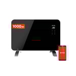 EVVO Convecteur C en verre Wifi Radiateur, 1 000 W, écran tactile, télécommande, minuteur, support sur pied (1 000 W, noir)