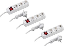 Meister 7430460 Multiprise 3 Prises – Câble de 2 m – Blanc – Fiche Extra Plate et Interrupteur Lumineux – IP20 / multiprise/Prise de Table/multiprise avec fiche Plate