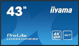 iiyama Prolite LH4341UHS-B2 Panneau d'affichage numérique IPS LED 4K UHD VGA HDMI Audio in/Out USB2.0 RS-232c RJ45 24/7 Noir 108 cm