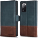 KEZiHOME Samsung S20 FE 5G Case, Genuine Leather Galaxy S20 FE Wallet Case Flip Magnetic Cover [RFID Blocking] with Card Slot Stand Phone Case Compatible with Samsung Galaxy S20 FE (Navy Blue/Brown)