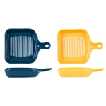 2PC Square Ceramic Bakeware, Ceramic Baking Dish with Handle, Creative Square Kitchen Plates Plate Oven Baking Tray, Hangable Steak Dinner Plate for Oven Microwave (Blue + Yellow) (Blue + Yellow)