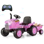 2 i 1 elektrisk traktor för barn med släp & Fjärrkontroll Elleksaksbil Rosa