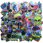 AQK 60Pcs/Lot Cool Motorcycle Laser Stickers Bomb Tide Brand ET Alien Decals For Skateboard Luggage Laptop Notebook Guitar Car