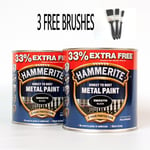 Hammerite Metal Paint Smooth - Black - 2L Value Pack Now With 3 Free Brushes