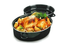 Cordon Green - 32cm Oval Self Basting Roaster Enamel Oven Roasting Casserole Dish Pot with Lid. Suitable for Use in All Standard Gas and Electric Ovens, Dishwasher Safe