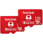 SanDisk 128GB microSDXC card for Nintendo Switch consoles, Nintendo Licensed Product, up to 100 MB/s, more place for games, UHS-I, Class 10, U3, Super Mario Super Mushroom Twin Pack