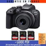 Canon EOS R10 + RF-S 18-45mm F4.5-6.3 IS STM + 3 SanDisk 128GB Extreme PRO UHS-II SDXC 300 MB/s + Guide PDF '20 TECHNIQUES POUR RÉUSSIR VOS PHOTOS