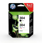 2x HP 304 Black & Colour Ink Cartridge Combo Packs For DeskJet 3762 Printer