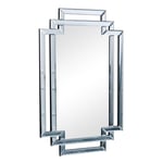 Grey Glass Art Deco Rectangle Wall Mirror - 80cm X 50cm