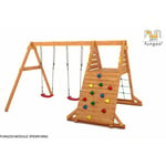 Aire de jeux spider king avec mur d'escalade, mur de corde, plate-forme et Balançoire 2 sièges - Kit sécurité ancrage - Fungoo