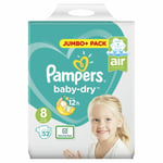 52 x Pampers Baby Dry Size 8 Nappies with Air Channels, Up to 12h, Jumbo+ Pack