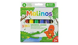 MALINOS 301036 Lot de 6 crayons de cire magiques 3 en 1 aquarelle 6 couleurs (1 pièce)