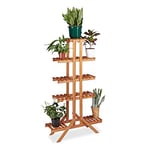 Relaxdays Etagère à fleurs en bois escalier pour plantes échelle plantes intérieur HxlxP: 142,5 x 83 x 28,5 cm brun miel