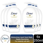 Dove Moisturising Hand Wash, Deeply Nourishing Instantly Soft Skin, 6x250ml