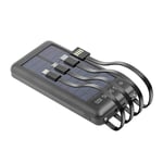Setty Solcelle PowerBank 10.000 mAh 10.5W 5-i-1 USB-A / USB- C / Lightning / Micro-USB - Sort