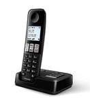 Philips D2551B / 01- Téléphone DECT sans Fil avec 1 combiné avec répondeur, 50 Noms/numéros et Identification de l'appelant - Noir